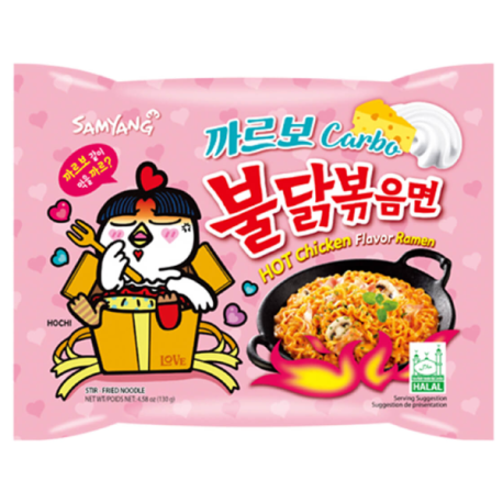 Лапша Samyang 130г Hot Chickeflavor Ramen Carbo острая со вкусом курицы в соуса карбонара (40шт в уп